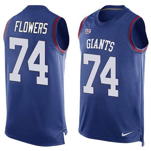 Men's Limited Ereck Flowers Nike Jersey Royal Blue - #74 Player Name & Number Tank Top NFL New York Giants